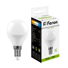 Лампа светодиодная E14 230V 7W 4000K (матовая G45), Feron LB-95
