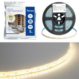 Светодиодная лента влагозащ. 24v-16.0w-180led-10mm 3000K (SMD2835 IP65 5m/33.3mm), Feron LS512