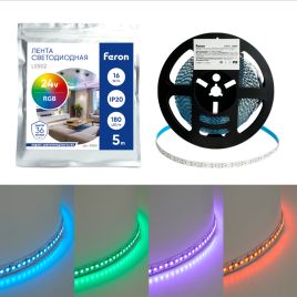 Светодиодная лента 24v-16.0w-180led-10mm RGB (SMD3030 IP20 5m/33,3mm), Feron LS502