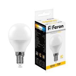 Лампа светодиодная E14 230V 7W 2700K (матовая G45), Feron LB-95
