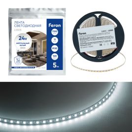 Светодиодная лента [Cut / 1 LED] 24v-11.0w-120led-5mm 4000K (SMD2835 IP20 5m/8.3mm), Feron LS505