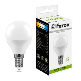 Лампа светодиодная E14 230V 9W 4000K (матовая G45), Feron LB-550