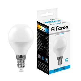Лампа светодиодная E14 230V 7W 6400K (матовая G45), Feron LB-95