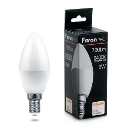 Лампа светодиодная E14 230V 9W 6400K (матовая C37), Feron.Pro LB-1309
