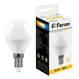 Лампа светодиодная E14 230V 9W 2700K (матовая G45), Feron LB-550