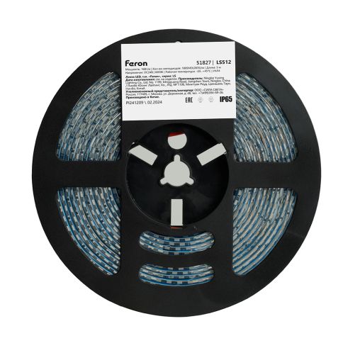 Светодиодная лента влагозащ. 24v-16.0w-180led-10mm 6000K (SMD2835 IP65 5m/33.3mm), Feron LS512 фото 3