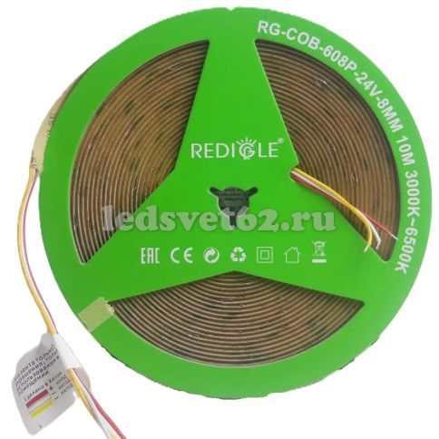 Светодиодная лента [COB MIX] 24v-12.0w-608led-8mm CCT 3000/6000K (IP20 10m/26.3mm), Redigle фото 3