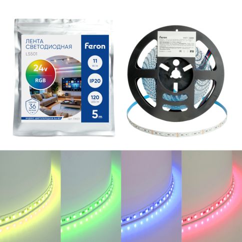 Светодиодная лента 24v-11.0w-120led-10mm RGB (SMD3030 IP20 5m/50mm), Feron LS501 фото 1